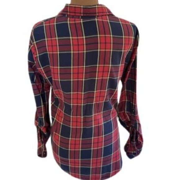 ZARA Women’s Gold Collection Plaid Flannel Shirt with Studded Front Pockets - Picture 4 of 5